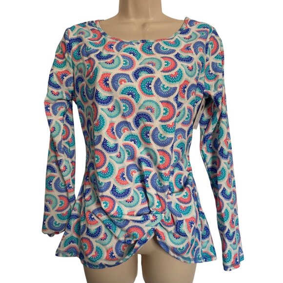 Aqua Sol Women's Medium Rash Guard UPF 50+ Long Sleeve Print NWT Swimsuit - Picture 1 of 8